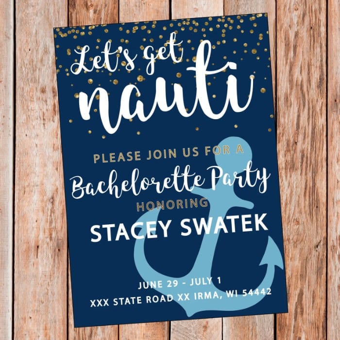 lets get nauti bachelorette party invitation