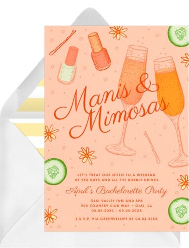 manis and mimosas bachelorette party invitation
