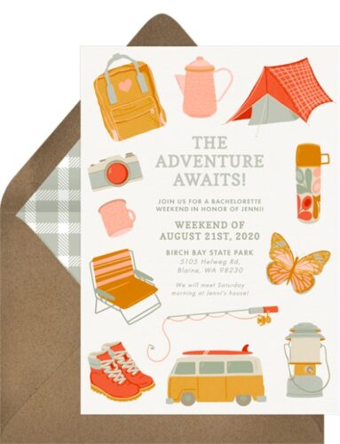 outdoors adventure bachelorette party invitation