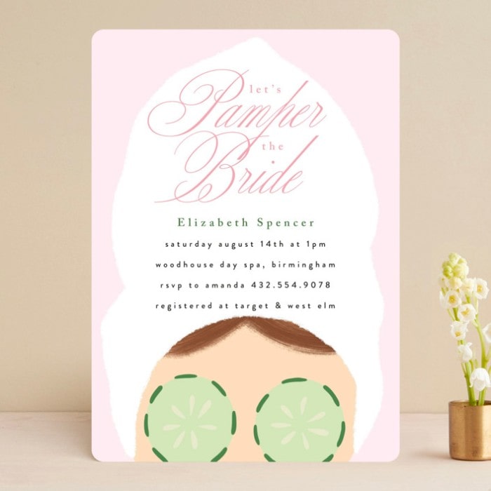 pamper the bride bachelorette party invitation