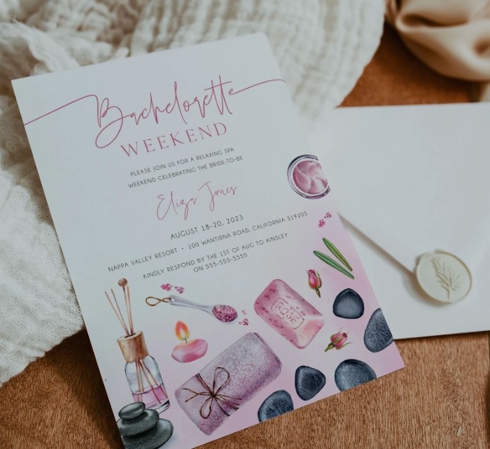 spa bachelorette weekend invitation