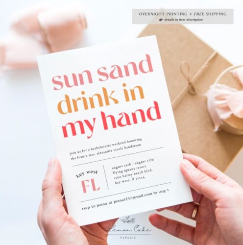 sun sand drink in my hand bachelorette party invitation