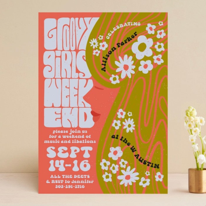 Wild child groovy bachelorette party invitation