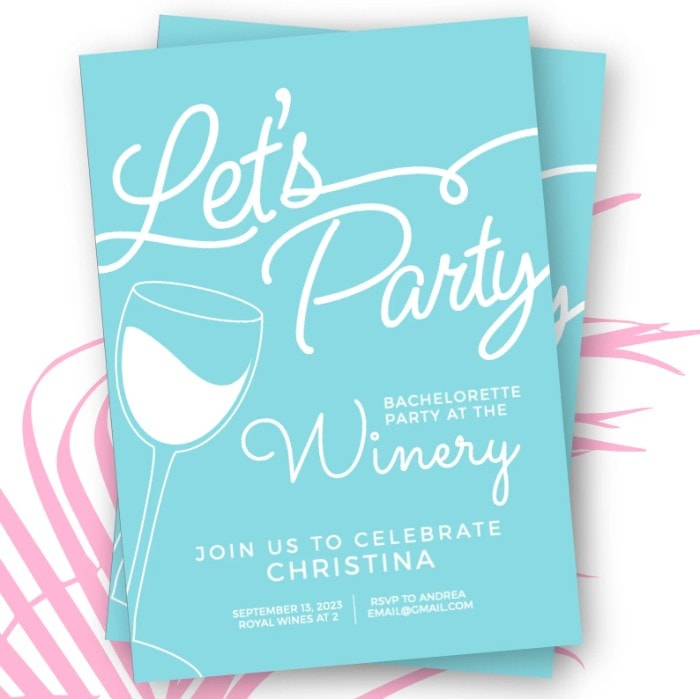 lets party winery bachelorette party invitation