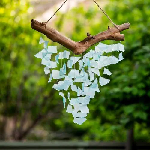 Recycled glass wind chime as bouquet alternative