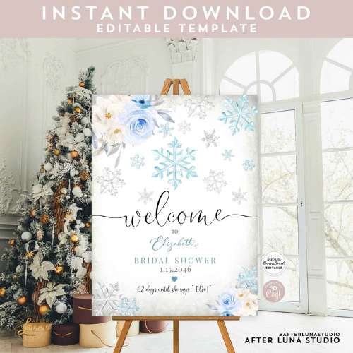 Blue snowflake welcome sign
