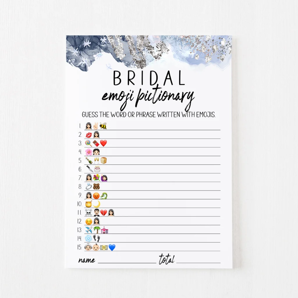 Bridal Emoji Pictionary Cards (Winter) - Modern MOH