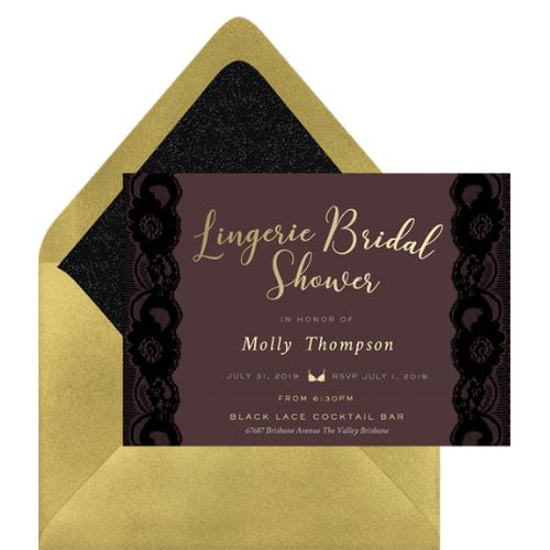 Black lace lingerie bridal shower invitation