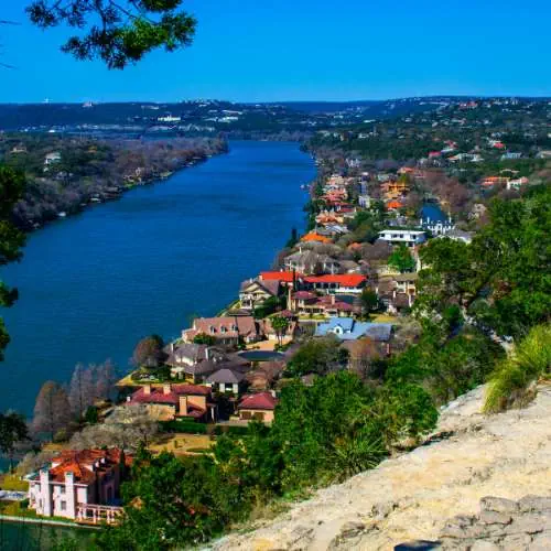 Mount Bonnell Iconic Landmark View Over Austin
