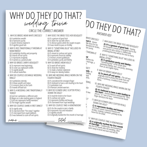 Wedding Tradition Trivia Game