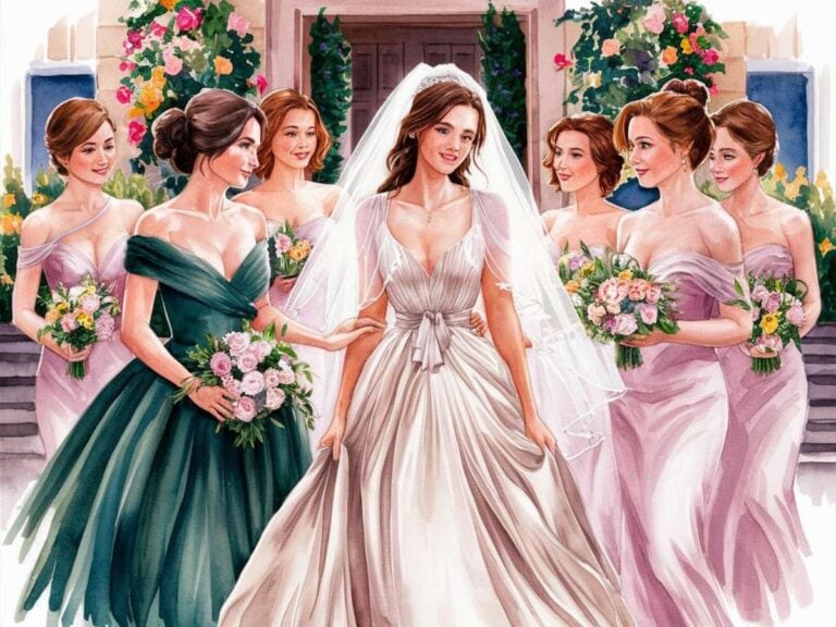a bride and her bridal party. celebrating the relationship with bridesmaid and maid of honor quotes