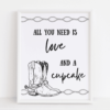 Love and a Cupcake Western themed printable sign