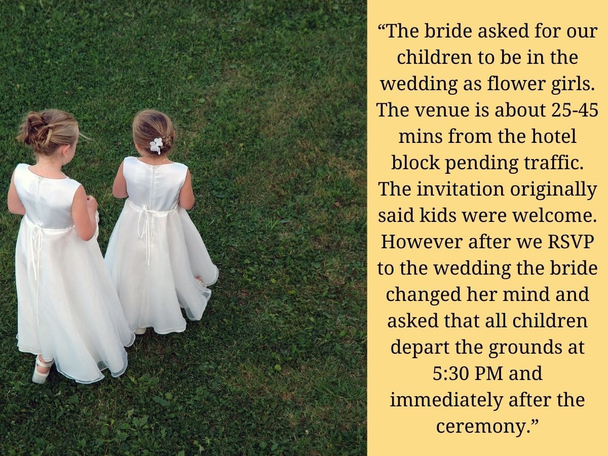Bride changes policy on kids after RSVPs