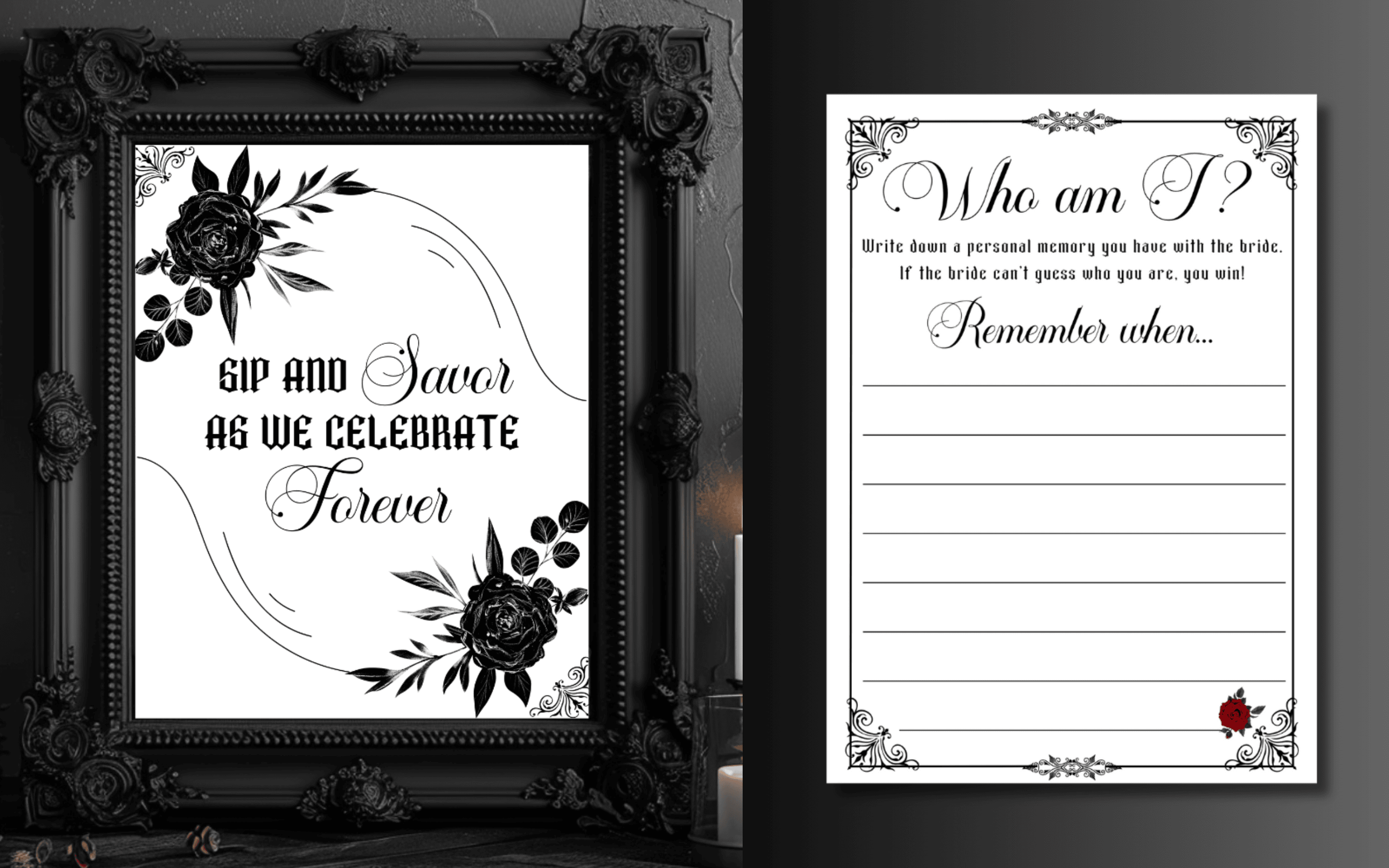 Gothic bridal shower themed printables Collection