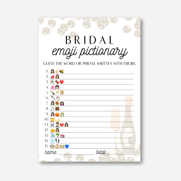 Bridal Emoji Pictionary Cards (Pearls & Prosecco)
