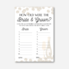 How Old were the bride and groom game card Pearls and Prosecco theme