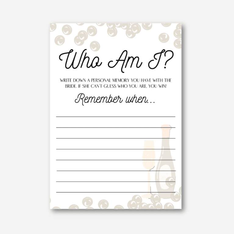 Who Am I Cards (Pearls & Prosecco)