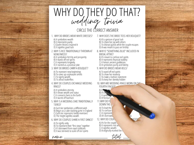 Wedding Traditions bridal shower trivia game