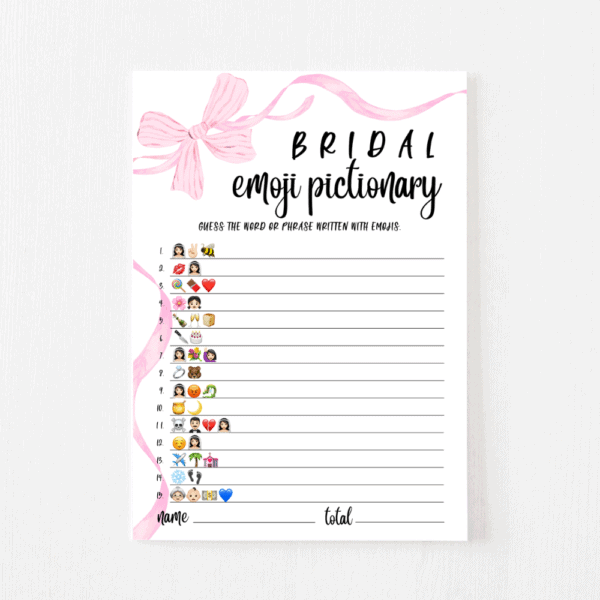 Bridal Emoji Pictionary Cards (Bow)