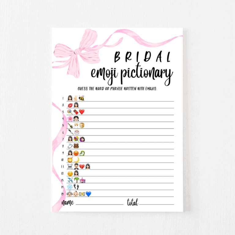 Bridal Emoji Pictionary Cards (Bow)
