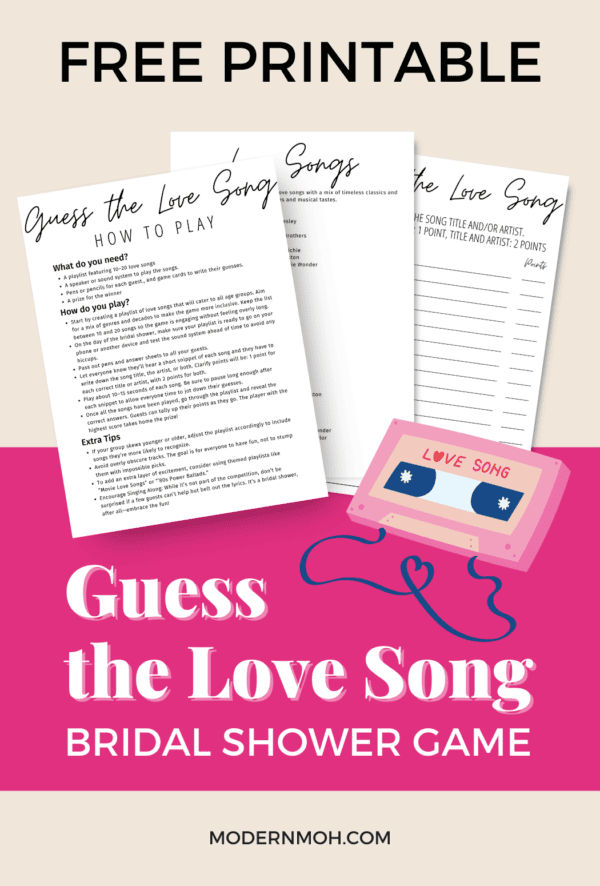 Guess the Love Song Bridal Shower Game + Free Printable