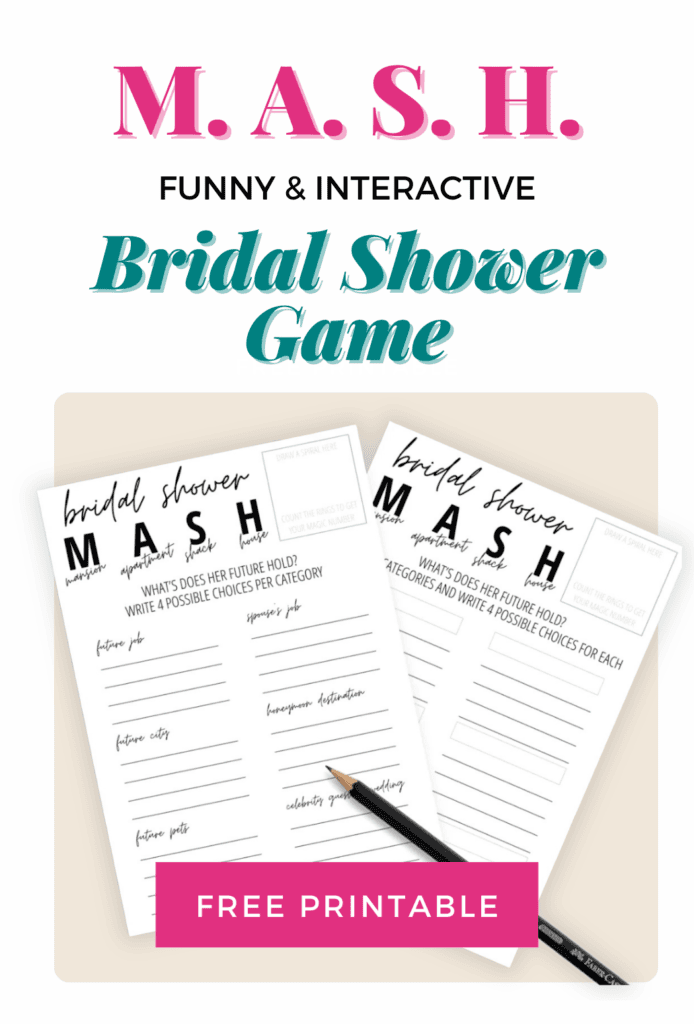 MASH bridal shower game pin