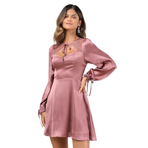 Mauve Pink Lace Mini Dress