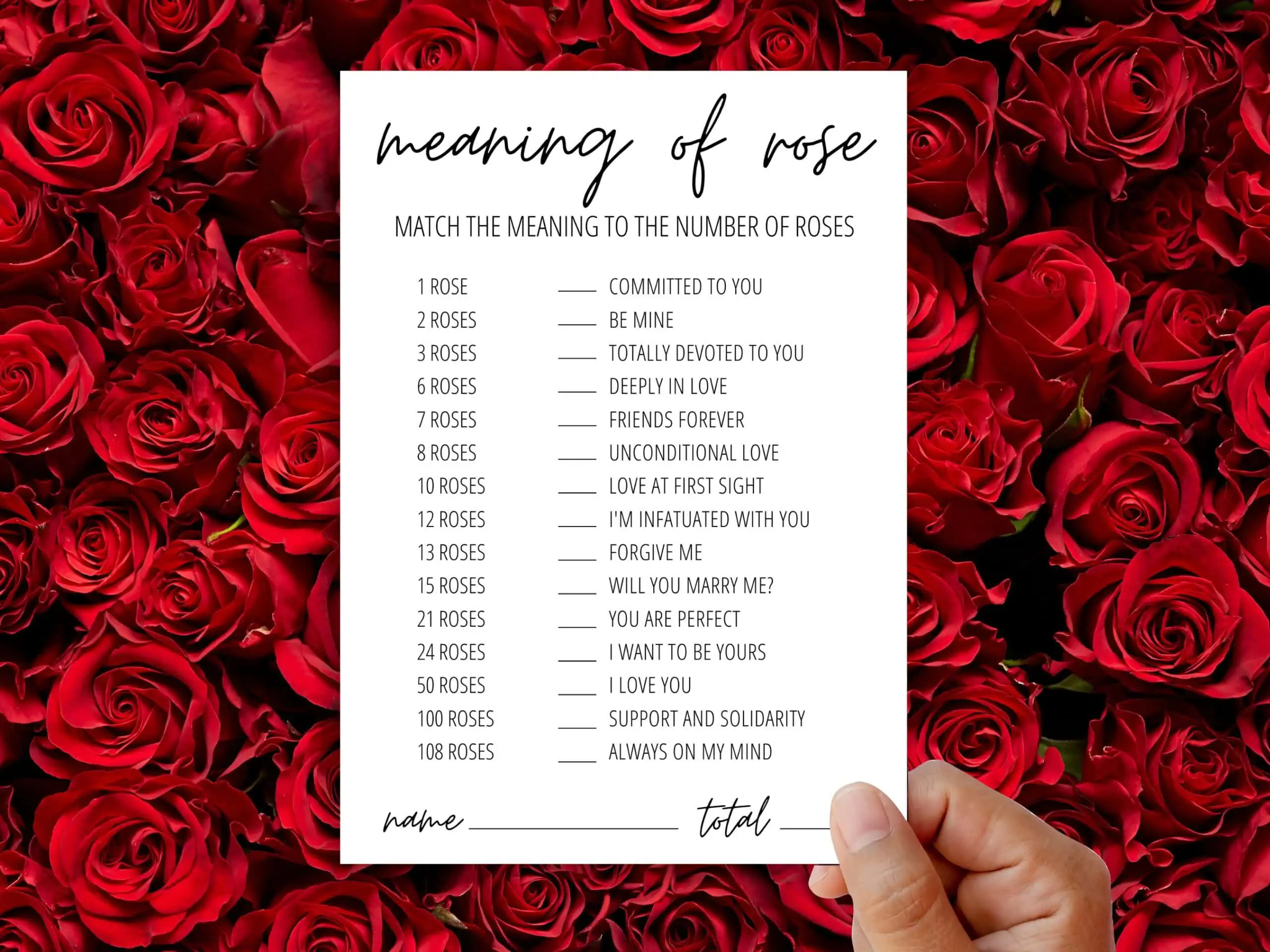 Meaning of Rose game featured image with bridal shower game on red rose background