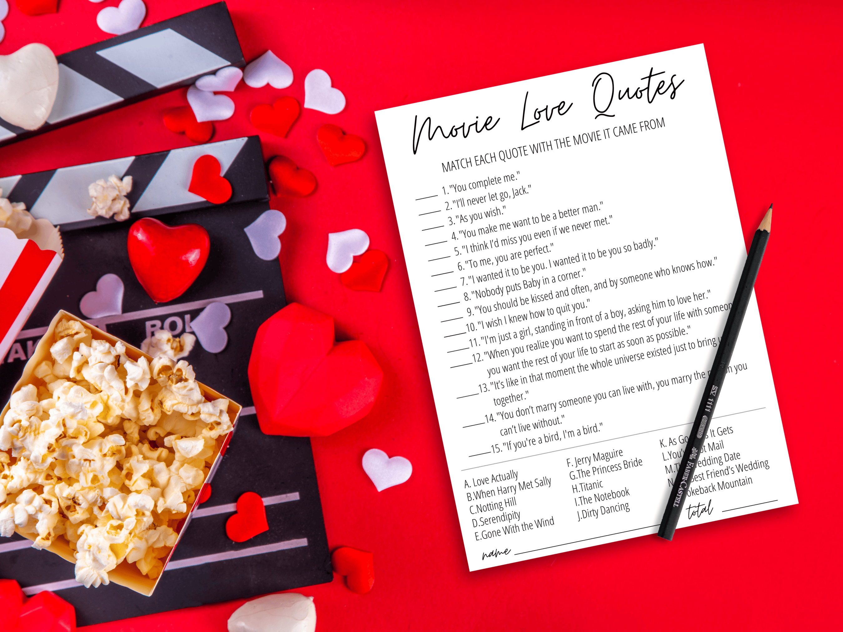 Movie Love Quotes bridal shower game