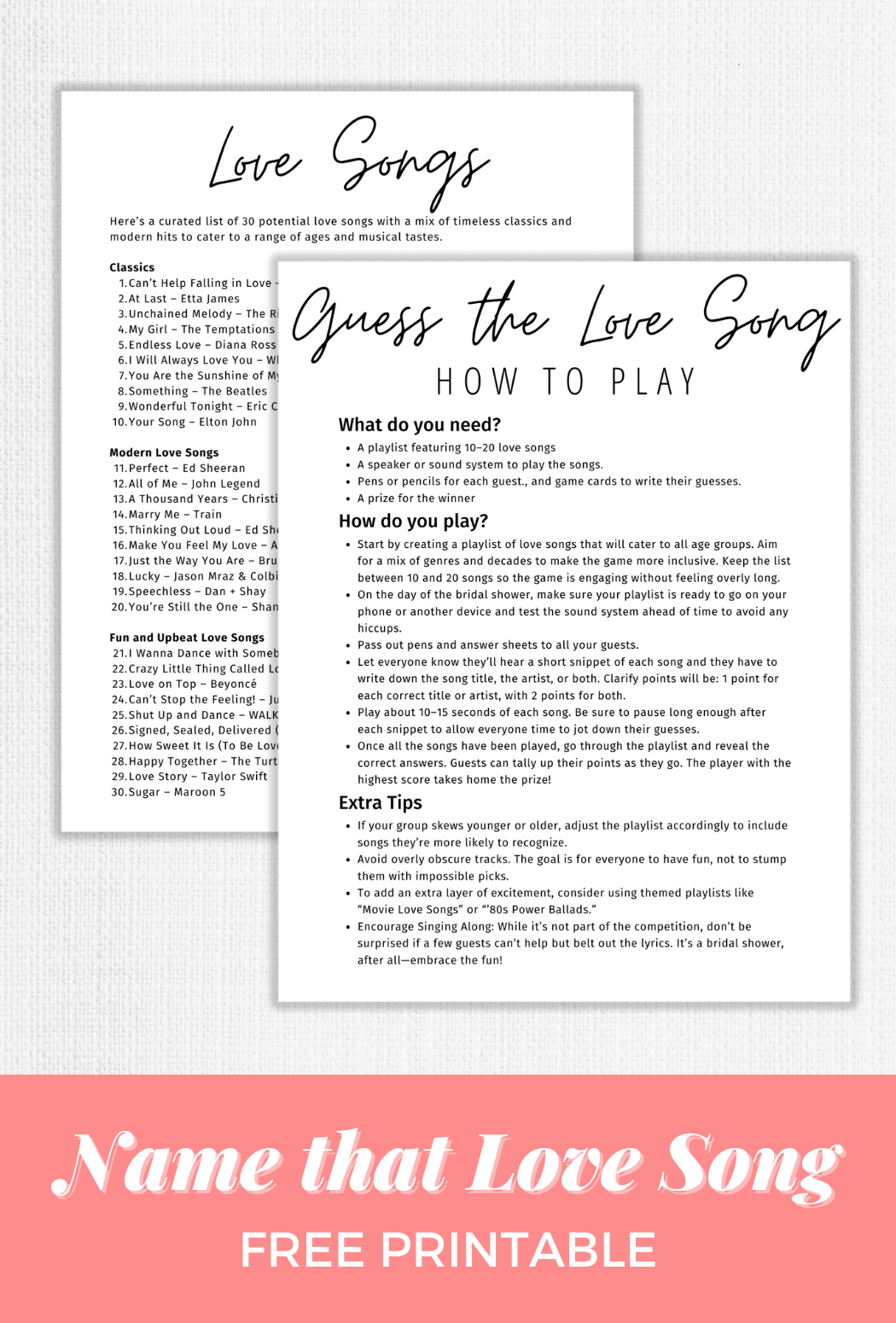 Guess the Love Song Bridal Shower Game (+ Free printable)