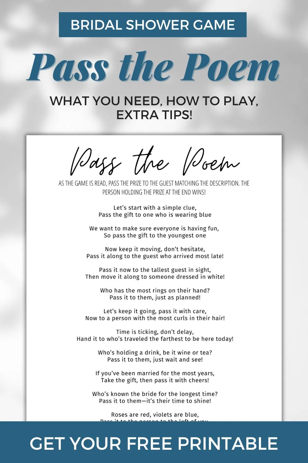 How to Play Pass the Poem Bridal Shower Game + FREE Printable