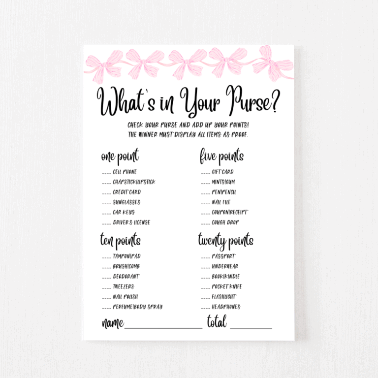 What’s in Your Purse Cards (Bow)