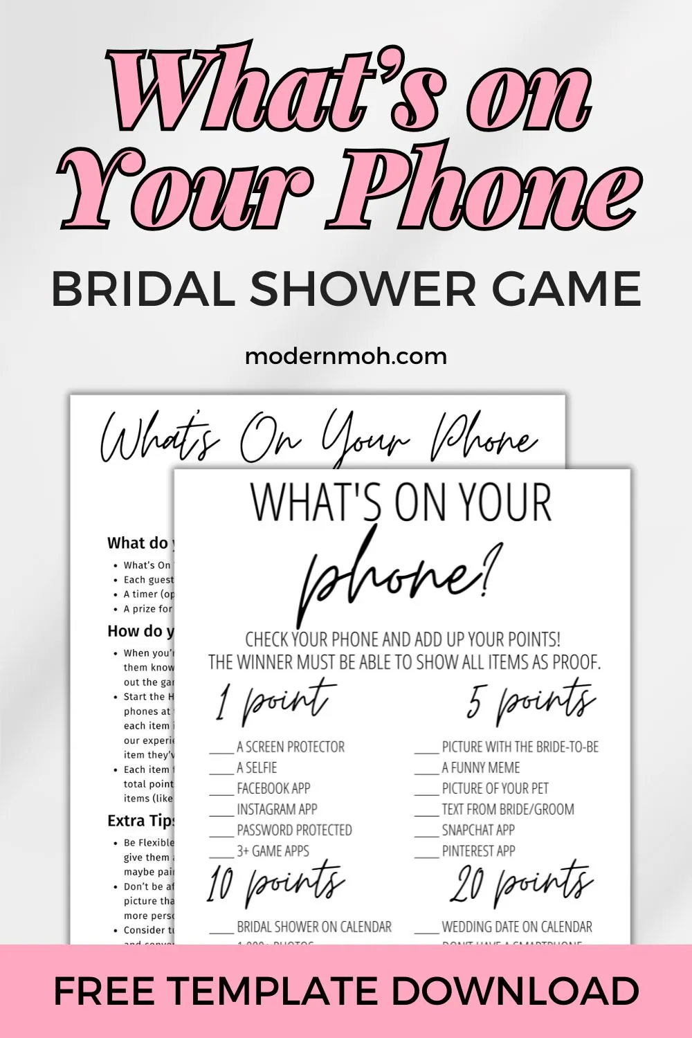 What\'s on Your Phone? Bridal Shower Game + Free Printable