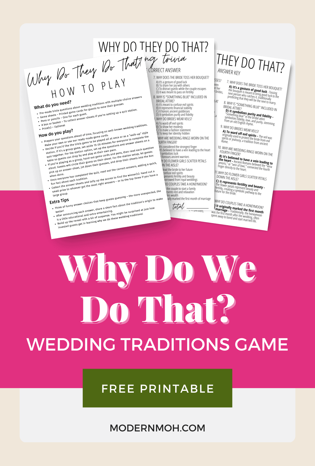 Why Do We Do That? Wedding Traditions Game (FREE Printable)