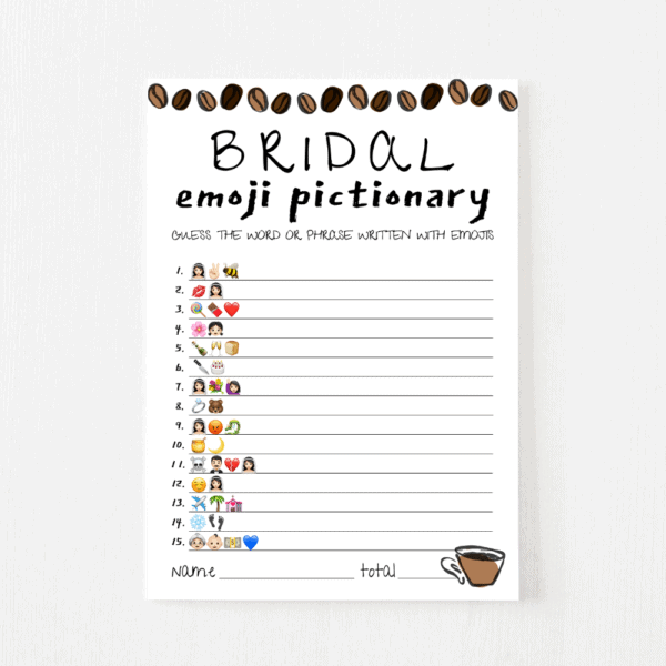 Bridal Emoji Pictionary Cards (Coffee)