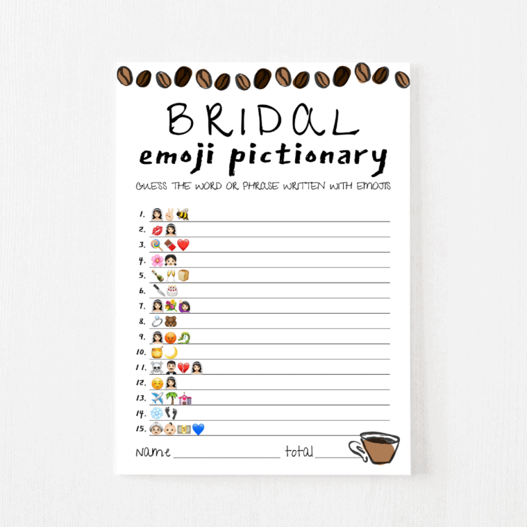 Bridal Emoji Pictionary Cards (Coffee)