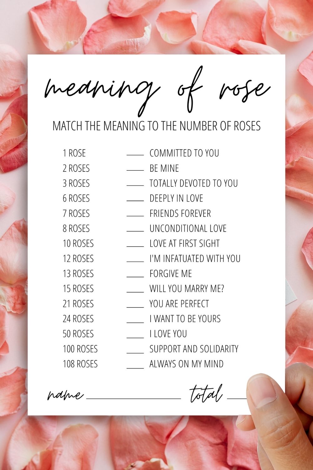 Meaning of Rose Game: A Free Printable Bridal Shower Game