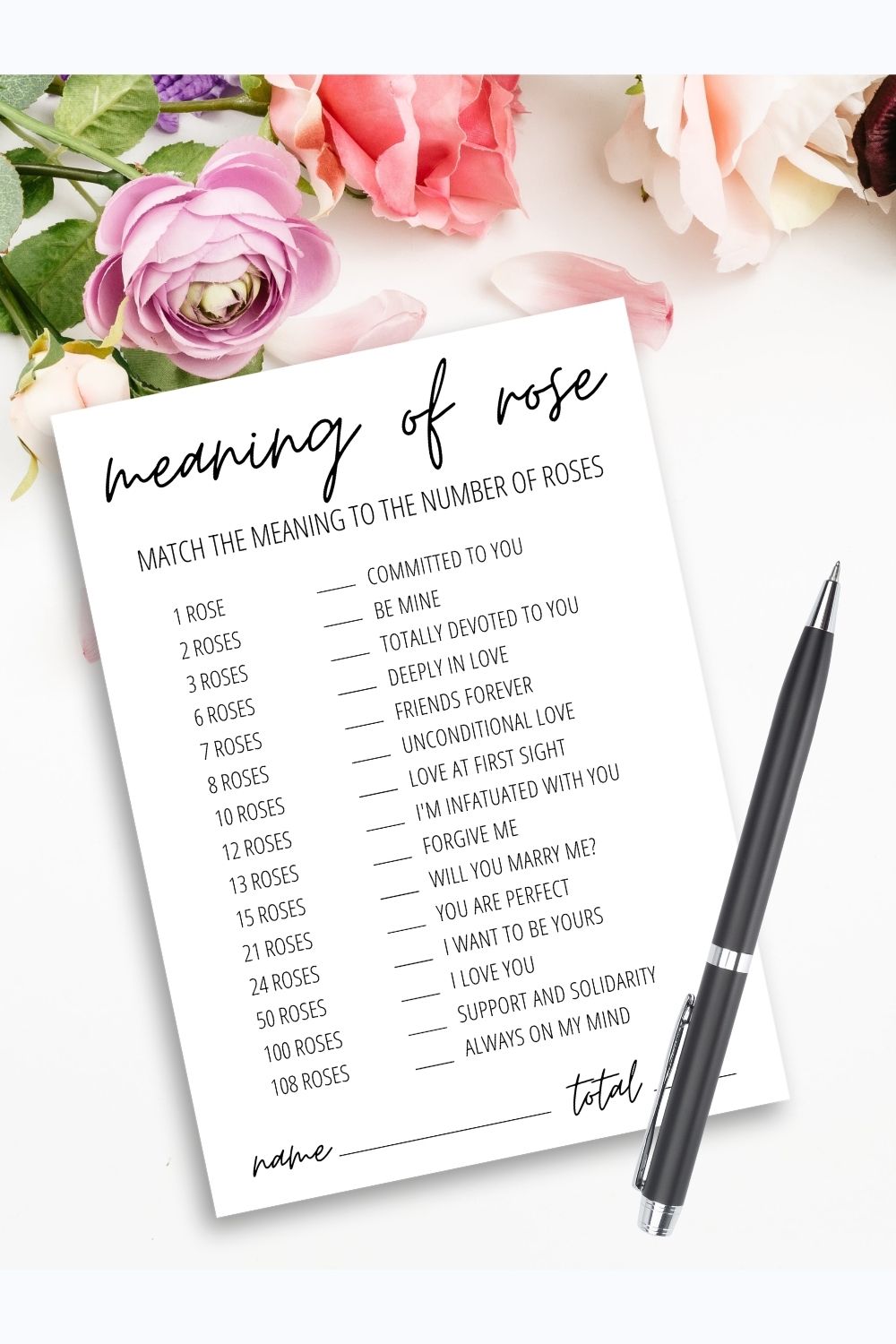 Meaning of Rose Game: A Free Printable Bridal Shower Game