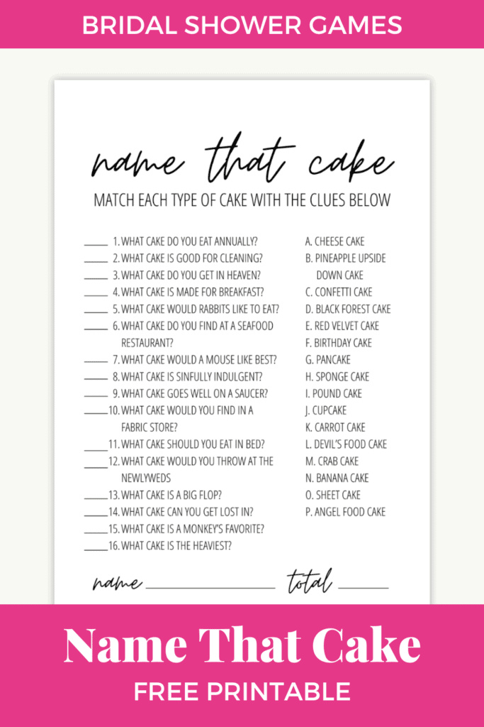 Name that cake game printable pin