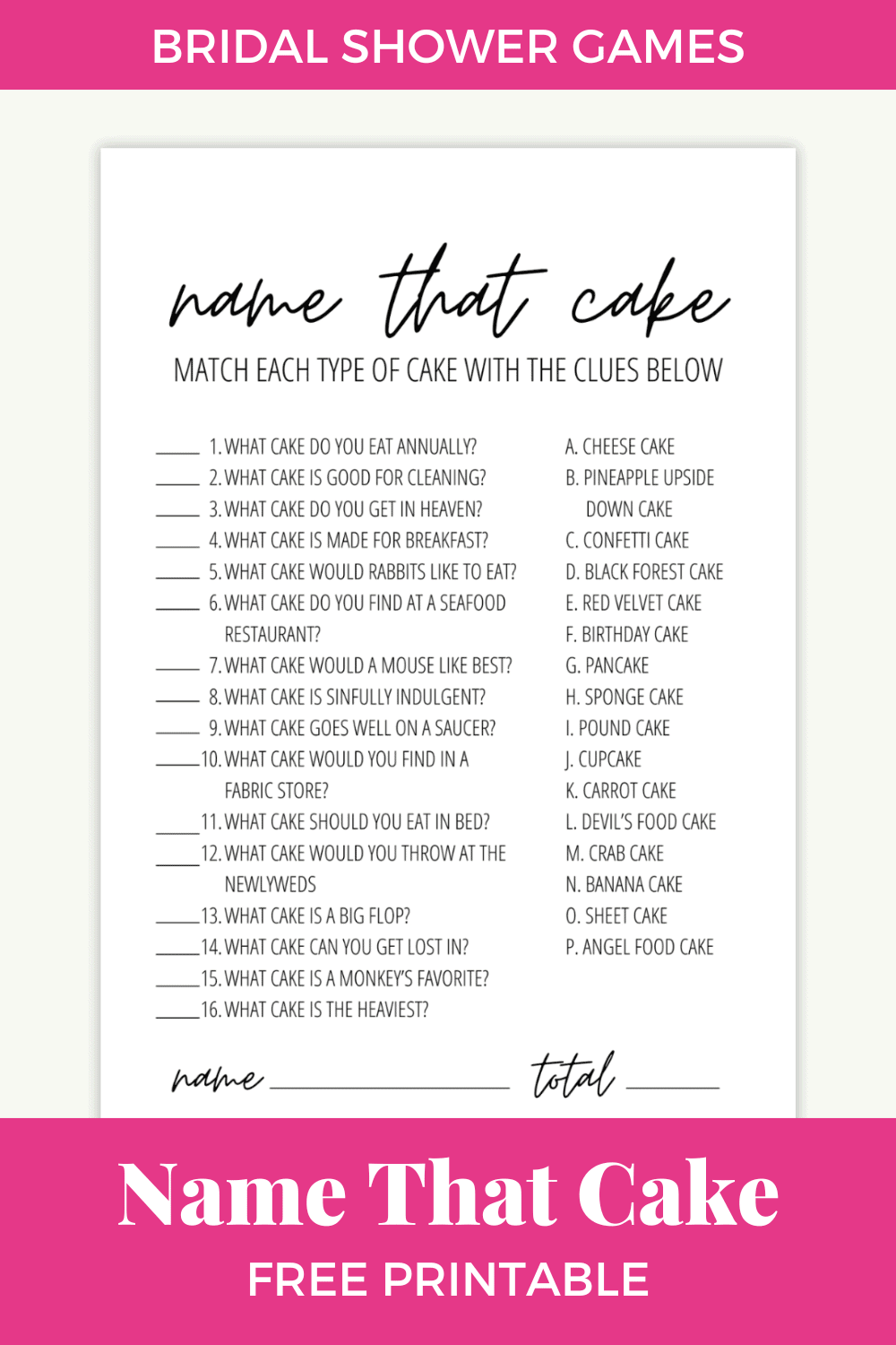 Name That Cake: A Sweet Bridal Shower Game + Free Printable