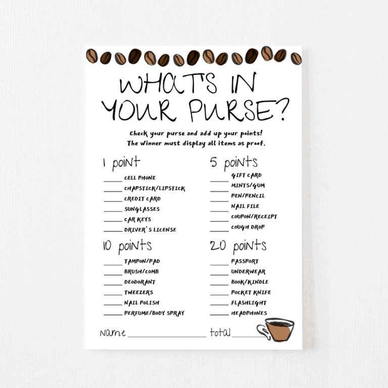 What’s in Your Purse Cards (Coffee)