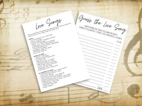 Guess the Love Song Funny Bridal Shower Game