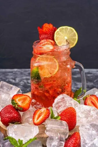 fruit punch served in a mason jar-style glass