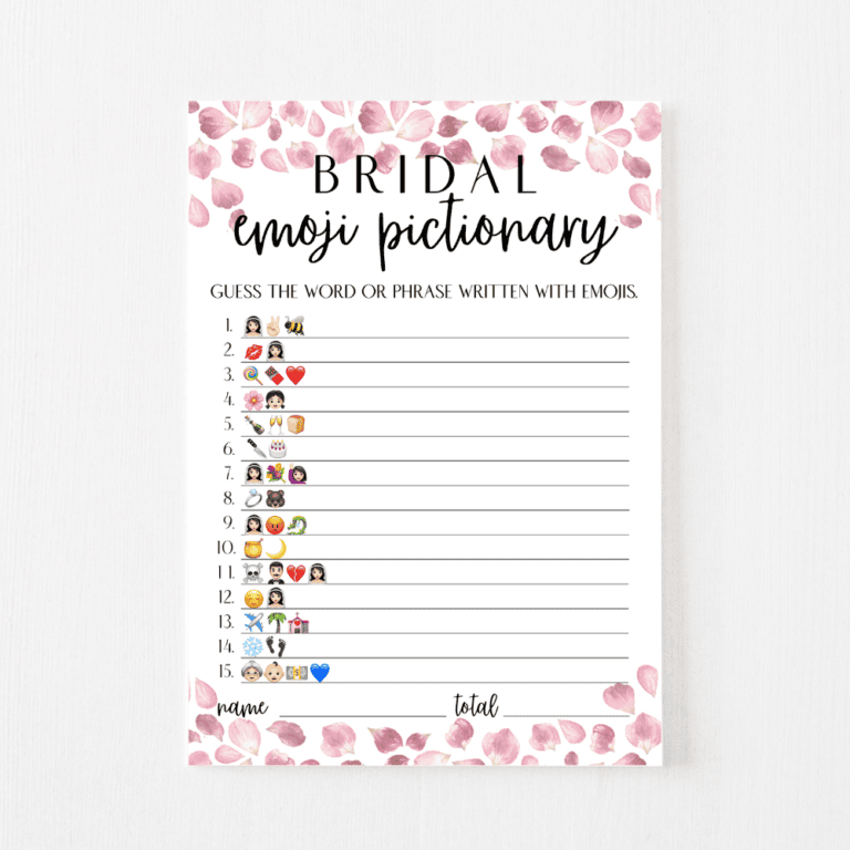 Bridal Emoji Pictionary Cards (Petals & Prosecco)