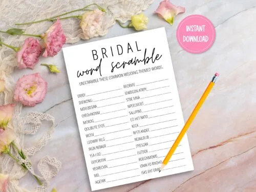 Bridal word scramble printable game
