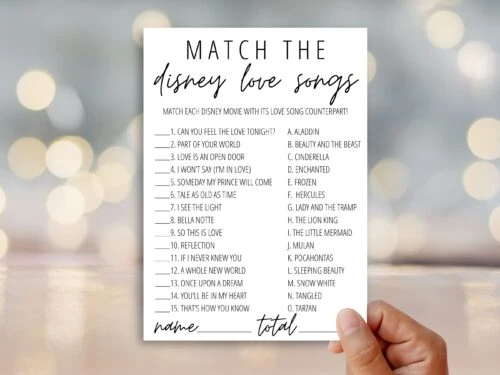 Disney Love songs printable game