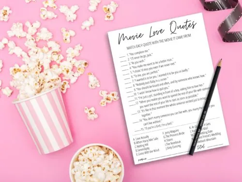 Movie Love Quotes printable game