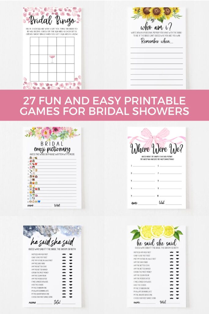 Printable Games for Bridal Showers Pin
