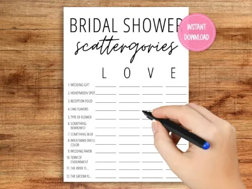 Scattergories free printable game