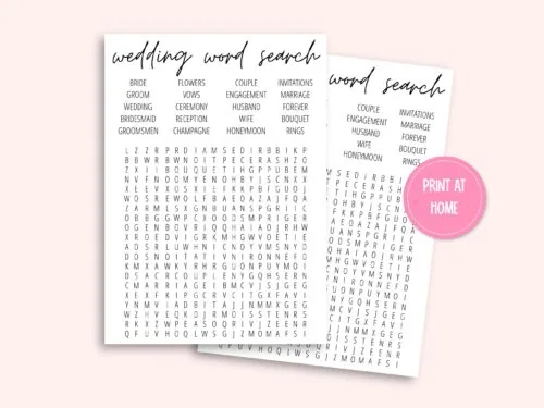Wedding word search printable game